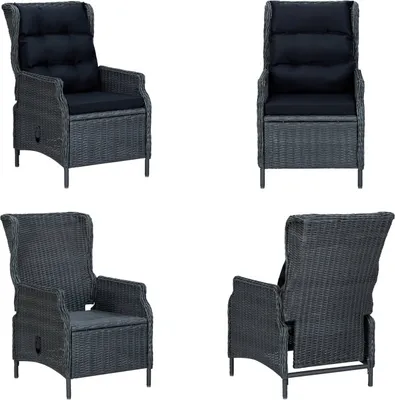 Immagine prodotto di vidaXL Sedia da giardino regolabile con cuscini in poly rattan grigio scuro - Sedia da esterno - Sedie da esterno - Sedia da giardino - Sedie da giardino