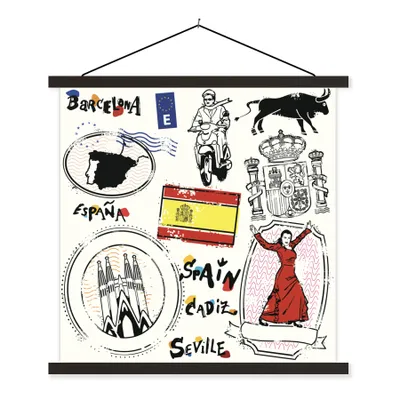 Produktbild von MuchoWow® Textilposter Illustrationen aus Spanien 60x60 cm mit schwarzem Rahmen - Posteraufhänger