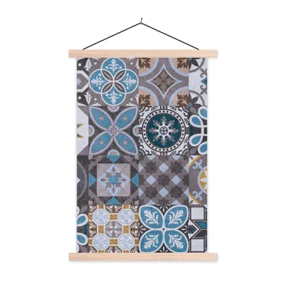 Produktbild von MuchoWow® Textilposter Blumen - Muster - Blau - Braun 40x60 cm mit holzfarbenen Rahmen - Poster