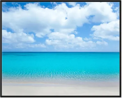 Produktbild von Wallario Wandbild Sandstrand und blaues Meer, Größe: 40,30 x 50,30 cm, Poster mit schwarzem Aluminiumrahmen