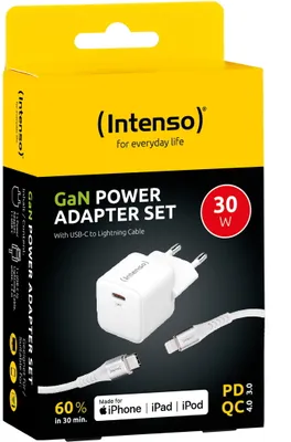 Produktbild von Intenso Lighting Kabel + Ladegerät Power Adapter 30 Watt W30C GaN 1x USB-C für 1 Gerät weiß