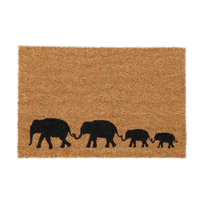 Image de Tapis d'entrée Relaxdays en coco 60 x 40 cm, motif éléphant, antidérapant, résistant aux intempéries, pour l'intérieur et l'extérieur, naturel/noir