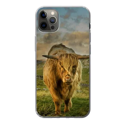 Produktbild von MuchoWow® Handyhülle Schutzhülle Hülle für iPhone 13 Pro Max Schottischer Highlander - Gras - Berg Silikon Softcase Handy Hülle - Mobiltelefon