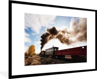 Produktbild von MuchoWow® Gerahmtes Poster Viel Dampf über der Dampflokomotive 90x60 cm - Poster mit Schwarzem Bilderrahmen Wandposter Rahmen Foto Bilder - Wanddekoration - Fotos