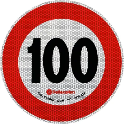 Image de Accessoires LAMPA : Autocollant réfléchissant, limite de vitesse 100 km/h, panneau de signalisation de 200 mm, classe 2, pour remorques automobiles, caravanes et camping-cars