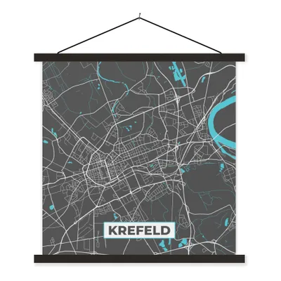 Obrázok produktu pre MuchoWow® Textilný plagát - Nemecko - Modrá - Krefeld - Mapa mesta - Mapa - 120x120cm - S čiernymi lamelami