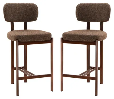 Productafbeelding van CALICOSY - Set van 2 krukken met stoffen bekleding, poten met houtlook H92 cm - MARLA