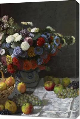 Obrázok produktu pre Obraz 60x90cm Zátišie s kvetmi a ovocím, Monet Vintage