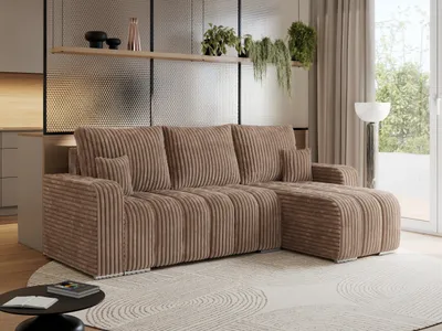 Produktbild von MKS MEBLE Sofa mit Schlaffunktion - Ecksofa mit Schlaffunktion und Bettkasten - Sofa 3 Sitzer - Schlafsofa - Couch - Schlafsofa mit Bettkasten - Kirasso L - Braun Cord