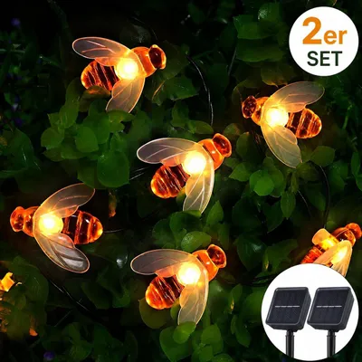 Image de 2 guirlandes solaires extérieures, 20 LED, blanc chaud, étanches, E0539