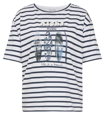 Produktbild von Rabe T-Shirt Dunkelblau Größe 42 mit Streifenmuster und Strassdetails