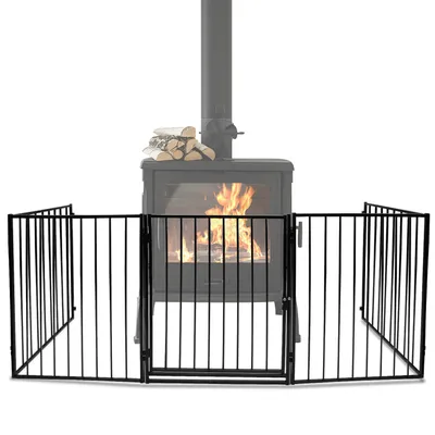 Produktbild von Peviasot 2er Set Kaminschutzgitter 5-teilig 304 cm mit Tür, faltbares Kamingitter aus Stahl, Schwarz