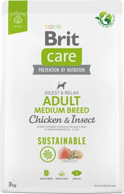 Immagine prodotto di Cibo secco per cani BRIT Care Dog Sustainable Adult Medium Breed Chicken & Insect - 3 kg
