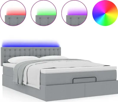 Produktbild von Ottoman-Bett mit Matratze & LEDs Hellgrau 140x200 cm Stoff