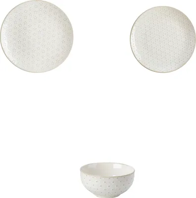 Obrázek produktu pro Sada keramického nádobí, elegantní design, vhodné do mikrovlnné trouby a myčky nádobí, bílá-12, 12 kusů