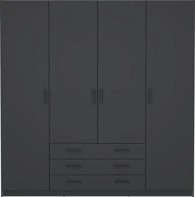 Produktbild von Spell Kleiderschrank B183 cm 4 Türen und 3 Schubladen matt grau.