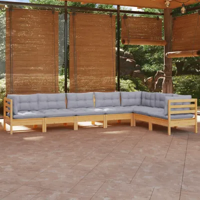Produktbild von ZMH 7-tlg. Garten-Lounge-Set mit Grauen Kissen Kiefer Massivholz