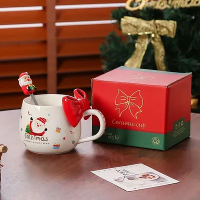 Image de Tasse en porcelaine avec cuillère, motif Père Noël, pour café et thé, couleur rouge