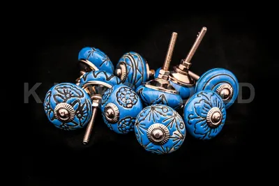 Immagine prodotto di 20 pomelli in Vetroceramica di vario tipo - maniglia per porta, maniglia per cassetto - Blu