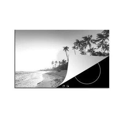 Produktbild von KitchenYeah© Herdabdeckplatte Palmen am Strand während des Sonnenaufgangs - schwarz und weiß , 78x52cm, Küche Deko, Glaskeramikkochfeld Herdabdeckung, Abdeckplatte fùr Kochfeld