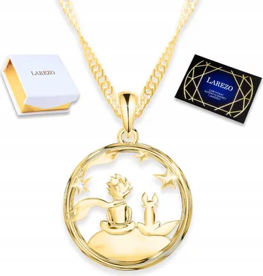 Produktbild von Goldene Halskette „Der kleine Prinz“ mit Fuchs, Sternen und Mond, vergoldetes 925er Silber