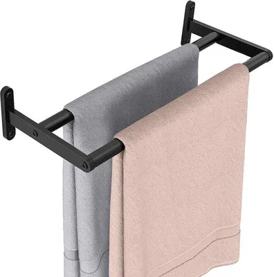 Produktbild von Zweihandtuchhalter 40CM Wandbefestigter Stahlbadhandtuchhalter, 2 silberne Gartentuchstangen für Bad und Küche, dunkel glänzend schwarz