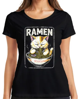 Produktbild von RAMEN Katze Nudel Japanisch Kawaii Lustig Essen Geschenk Retro Damen T-Shirt, Schwarz, L