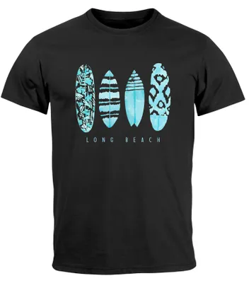 Produktbild von Herren T-Shirt Surfing Fashion Aufdruck Long Beach Surfboard Sommer Strand Streetstyle Neverless® schwarz-türkis XXL