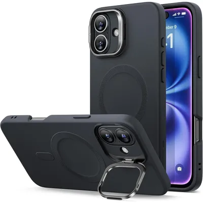 Obrázok produktu pre Silikónový obal s držiakom pre iPhone 16, kompatibilný s MagSafe, čierna farba