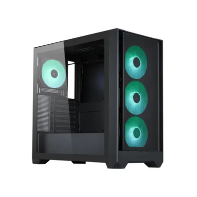 Immagine prodotto di Case per PC Silentware Flow 110 Black A-RGB Midi Tower, parte anteriore a rete con presa d'aria laterale, finestra laterale in vetro, 4 ventole HDB RGB da 120 mm, ATX/mATX/ITX