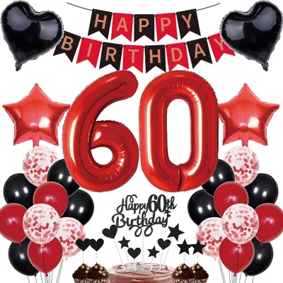 Productafbeelding van Decoratieset voor 60e verjaardag - Inclusief ballonnen en taartdecoratie