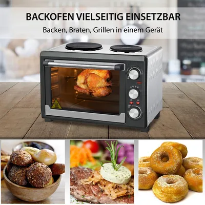 Produktbild von 26 l Minibackofen 2 Kochplatten Etass | Kleinküche | Miniofen | Pizzaofen