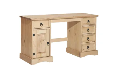 Produktbild von SIT Möbel Schreibtisch | 5 Schubladen, 1 Tür | Kiefer massiv | Honigfarben | B 140 x T 48 x H 76 cm | 19001-03 | Serie SCHREIBTISCH