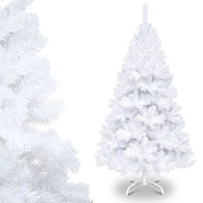 Immagine prodotto di Albero di Natale artificiale Izrielar 210 cm, albero di Natale con supporto in metallo, albero di Natale 900 punte aghi in PVC, albero di Natale artificiale sistema pieghevole bianco