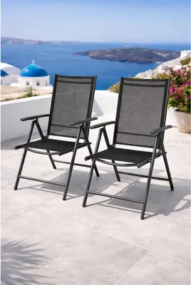2 Stk. Garten Klappstuhl Aluminium - Textilen Anthrazit / Anthrazit