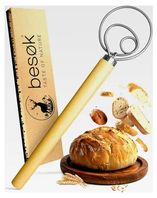 Produktbild von Dänischer Schneebesen für perfekten Teig im Handumdrehen - Hochwertiger Teigbesen als Zubehör zum Brotbacken - Teigrührer, Teigkneter, Teigmischer