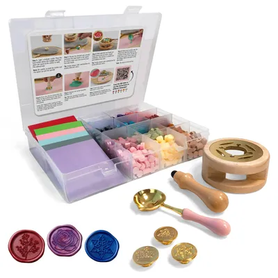 Produktbild von Joya Creative Luxe Wax Stempel Set – Komplettes Wachssiegel-Kit mit 12 Farben Wachsperlen, Stempeln und Umschlägen