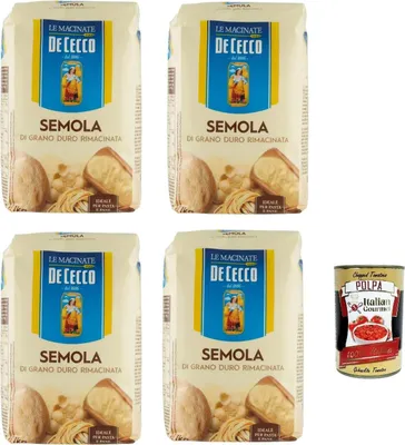Produktbild von De Cecco Hartweizengrieß - Semola di grano duro rimacinata, Grieß durum 4x 1kg + Italian Gourmet polpa 400g