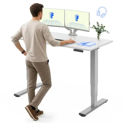 Image de FlexiSpot bureau réglable en hauteur électriquement 140x80cm avec double moteur, 25MM plateau en une pièce&3 fois télescopique EC5 LITE (Blanc)