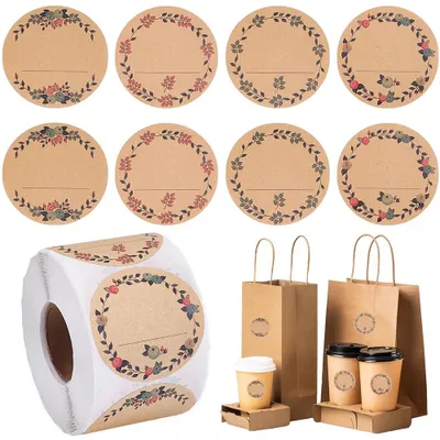 500 runde Blattaufkleber, 50 mm, selbstklebend, 4 Designs, Papier