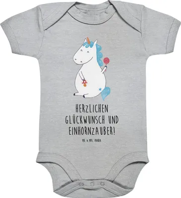 Produktbild von Mr. & Mrs. Panda Strampler Einhorn Baby 12. - 18. Monat - Heather Grey - Geschenk, Einhörner, Mutter, Geburt, Unicorn, Babystrampler, Geburtstag, Babybody, body baumwolle