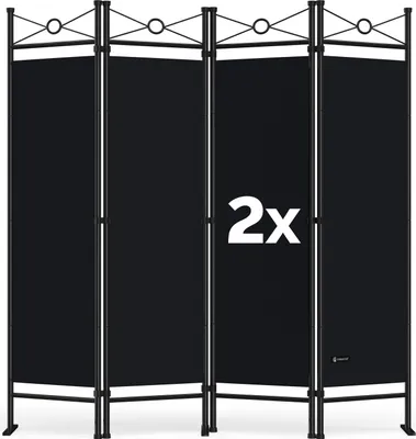 Image de Deuba Set de 2 Paravent Lucca Noir 180x163cm séparateur de pièces brise-vue lavable polyvalent