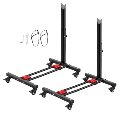 Image de SucceBuy, 2 supports de vélo, modèle autoportant avec roulettes, adaptés aux vélos de 508 à 737 mm, support de vélo vertical et horizontal en acier au carbone robuste, support de vélo réglable en hauteur pour garage, couleur noire