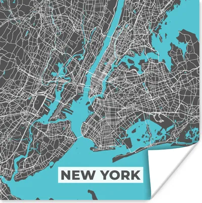 Produktbild von MuchoWow® Poster Stadtplan - Blau - New York - Karte 100x100 cm - Babyzimmer
