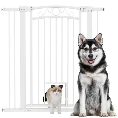Immagine prodotto di Cancelletto di Sicurezza con Estensioni 76-104 cm e Porta per Gatti Bianco