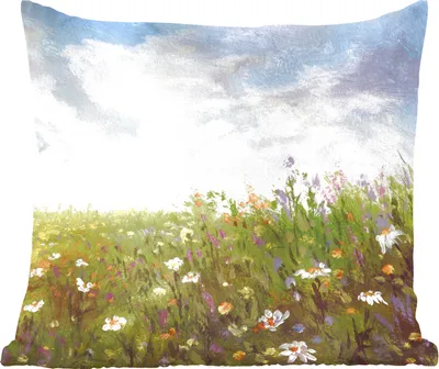 Produktbild von MuchoWow® Zierkissen Sofakissen Wohnzimmer Dekokissen 45x45 cm Sommer - Blumen - Ölfarbe - Schlafpolster - Polster für das Sofa