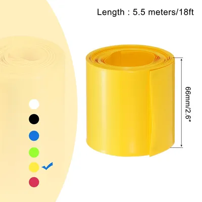 Produktbild von 5,5m L?nge PVC Schrumpfschlauch 42mm ID, 66mm Flachbreite Isolierschlauch Wasserdicht Schutzschlauch, Verh?ltnis 2:1 Schrumpfschl?uche fš¹r 18650 21700 AA AAA Batterien, Gelb
