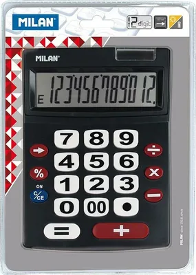 Produktbild von Milan 151712BL, Desktop, Einfacher Taschenrechner, 12 Ziffern, 1 Zeilen, Batterie/Solar, Schwarz, Rot, Weiß