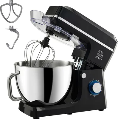 Image de Robot de cuisine SucceBuy, batteur à pâte 8,3 QT, 1400 W, 6+P vitesses, robot de cuisine avec tête inclinable et bol en inox, crochet pétrisseur, fouet, batteur plat, racloir