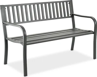 Immagine prodotto di Panchina da giardino Relaxdays, a 2 posti, A x L x P: 82 x 127,5 x 59,5 cm, acciaio, panchina da giardino, terrazza, balcone, panchina da parco, grigia